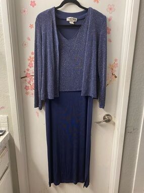 Ronni Nicole Petite Navy Blue Evening Dress with Sparkle Knit Cardigan